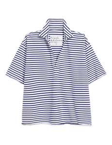 Patty - Short-Sleeve Popover Henley Navy French Stripe