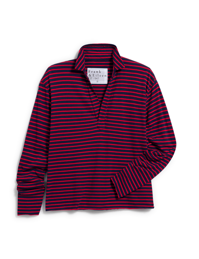 Patrick Popover Henley - Red and Navy French Stripe