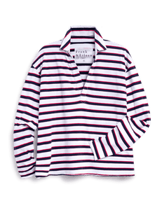 Patrick Popover Henley - White w/ Red/Navy French Stripe