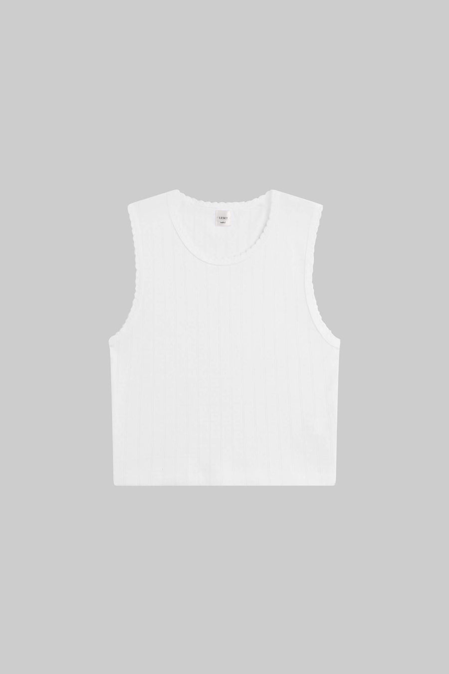 Pointelle Sleeveless Crew - White
