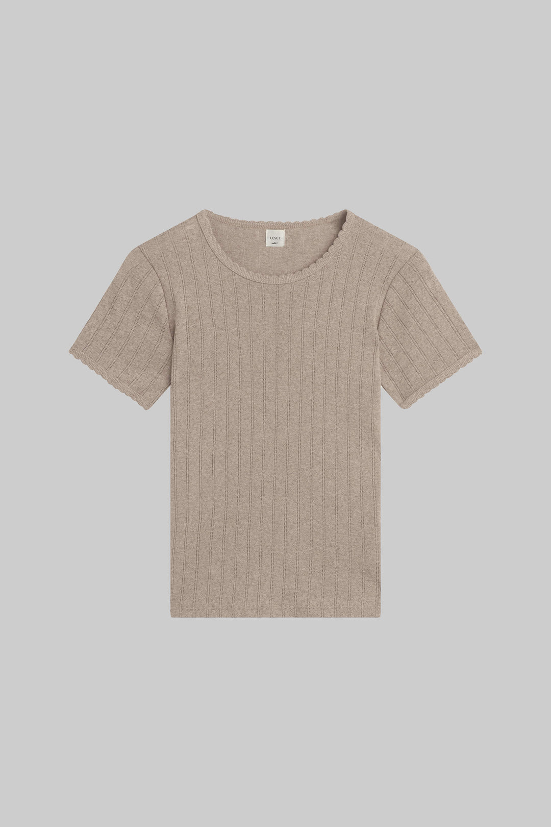 Pointelle Slim Fit Tee - Beige Melange