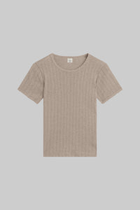 Pointelle Slim Fit Tee - Beige Melange