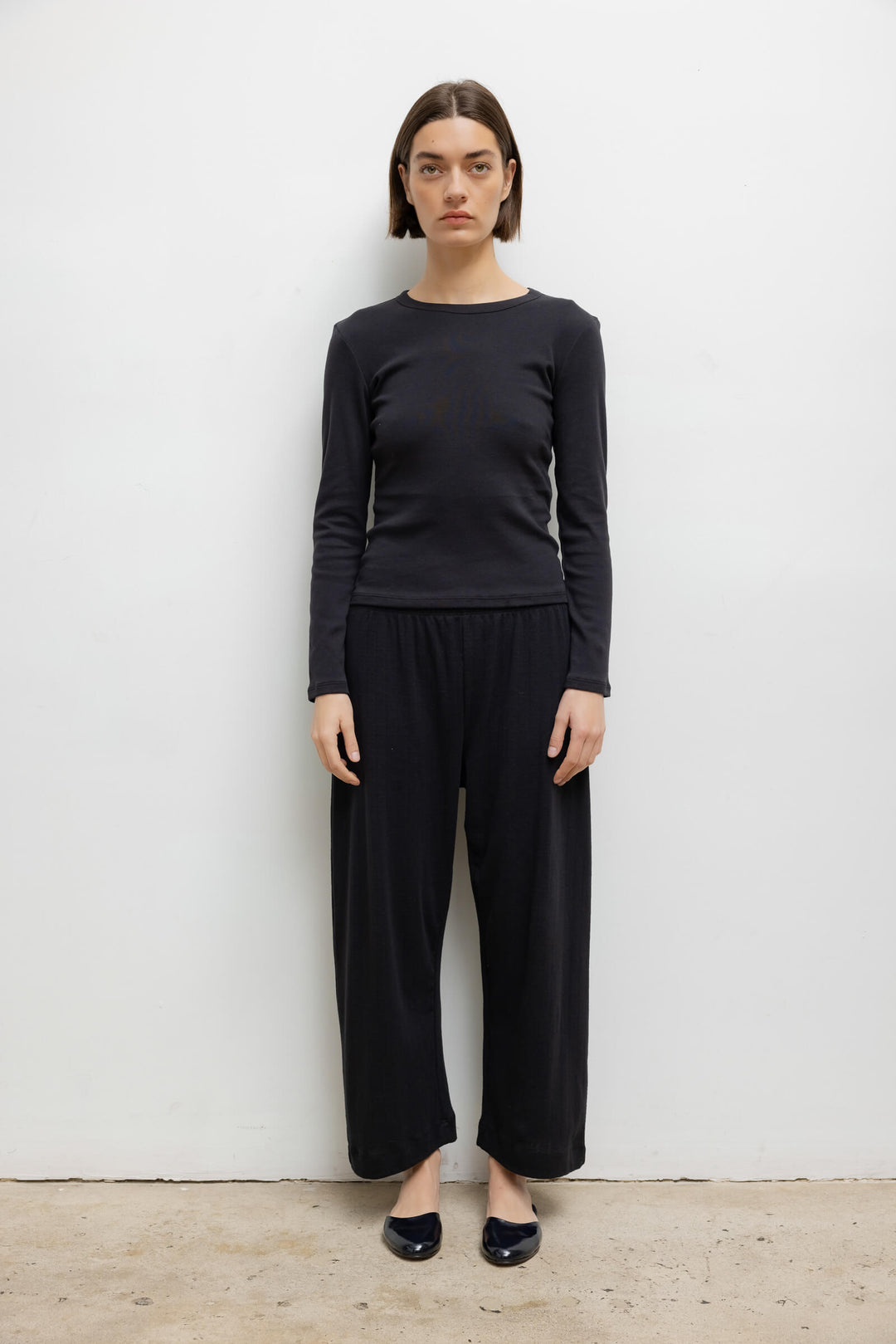 Pointelle Crop Wide Leg Pant - Black