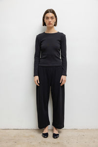 Pointelle Crop Wide Leg Pant - Black