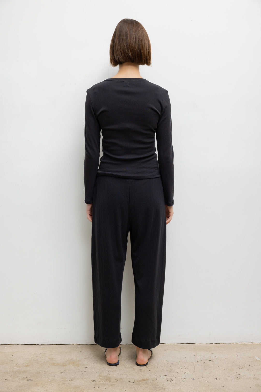 Pointelle Crop Wide Leg Pant - Black