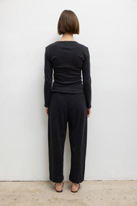 Pointelle Crop Wide Leg Pant - Black