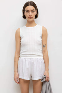 Pointelle Sleeveless Crew - White