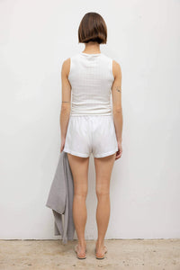 Pointelle Sleeveless Crew - White