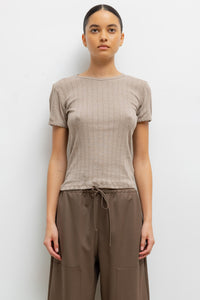 Pointelle Slim Fit Tee - Beige Melange