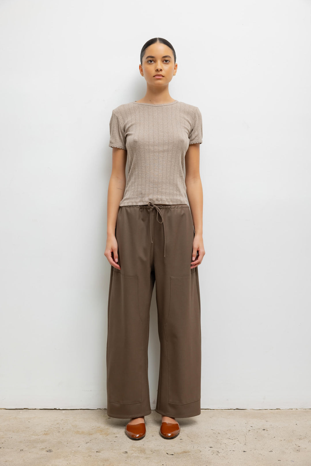 Pointelle Slim Fit Tee - Beige Melange