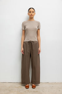 Pointelle Slim Fit Tee - Beige Melange