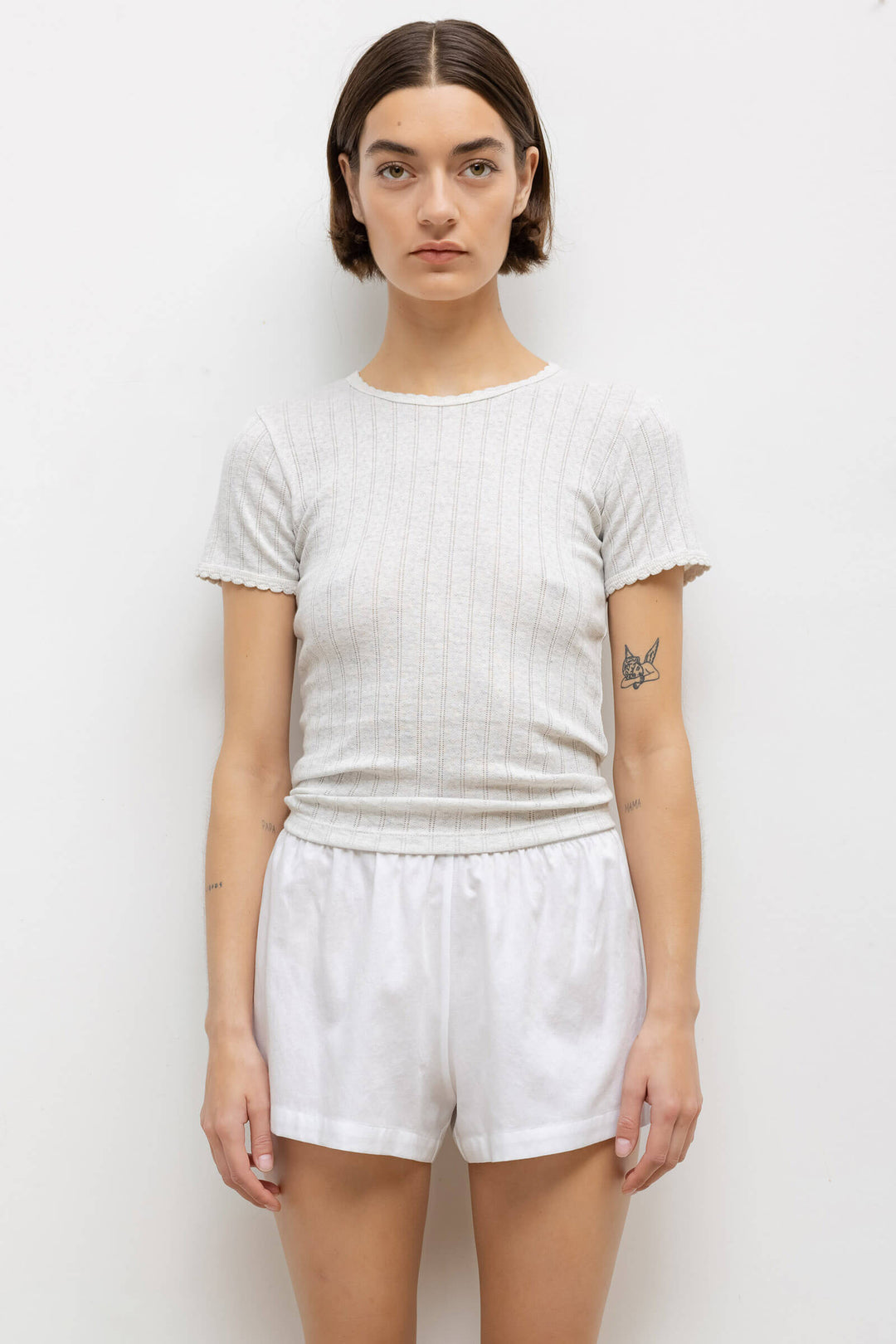 Pointelle Slim Fit Tee - Cloud Melange