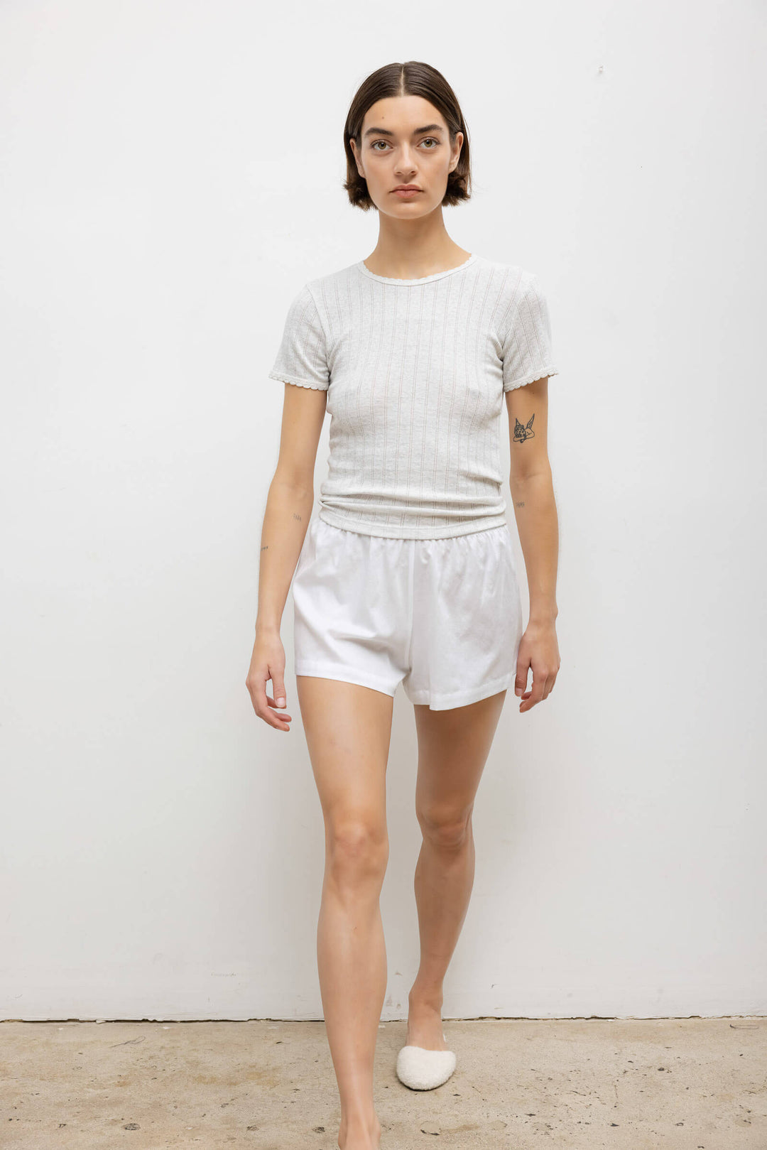 Pointelle Slim Fit Tee - Cloud Melange