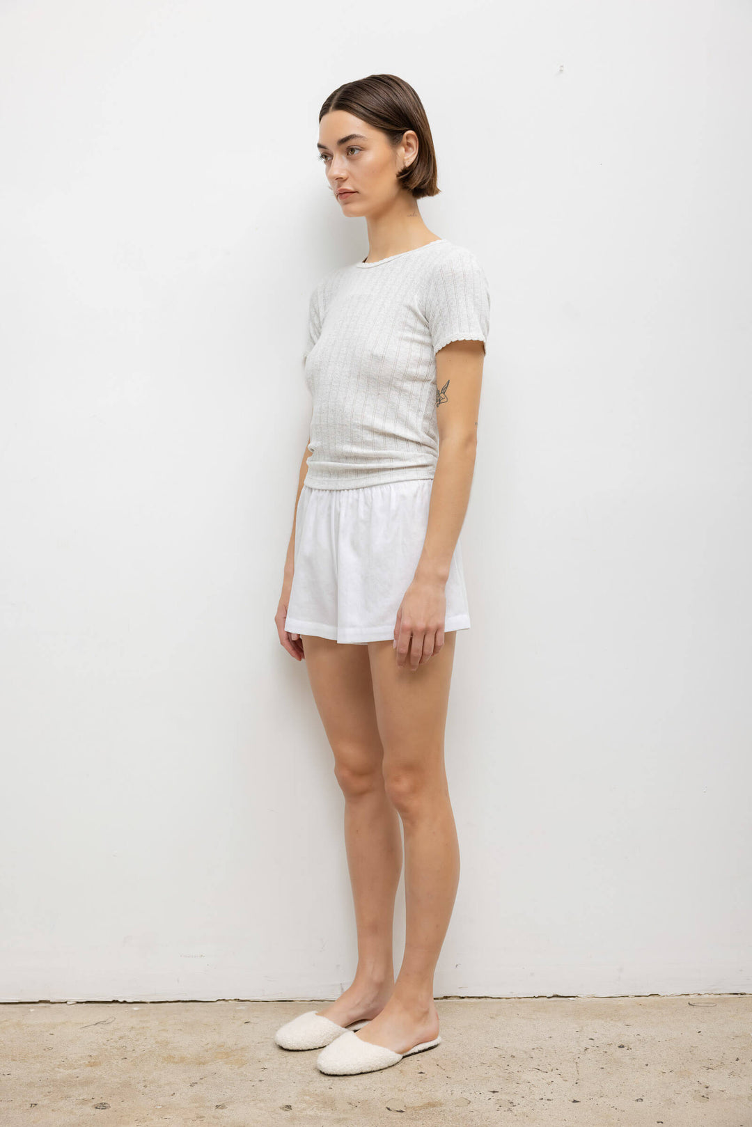 Pointelle Slim Fit Tee - Cloud Melange