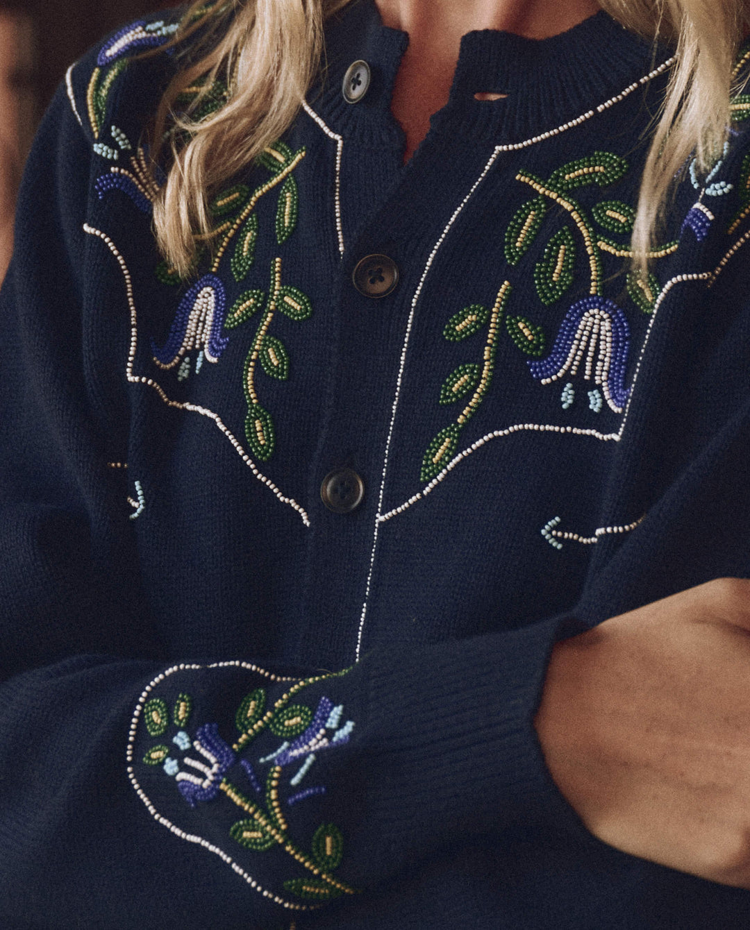 The Western Beaded Cardigan - Navy