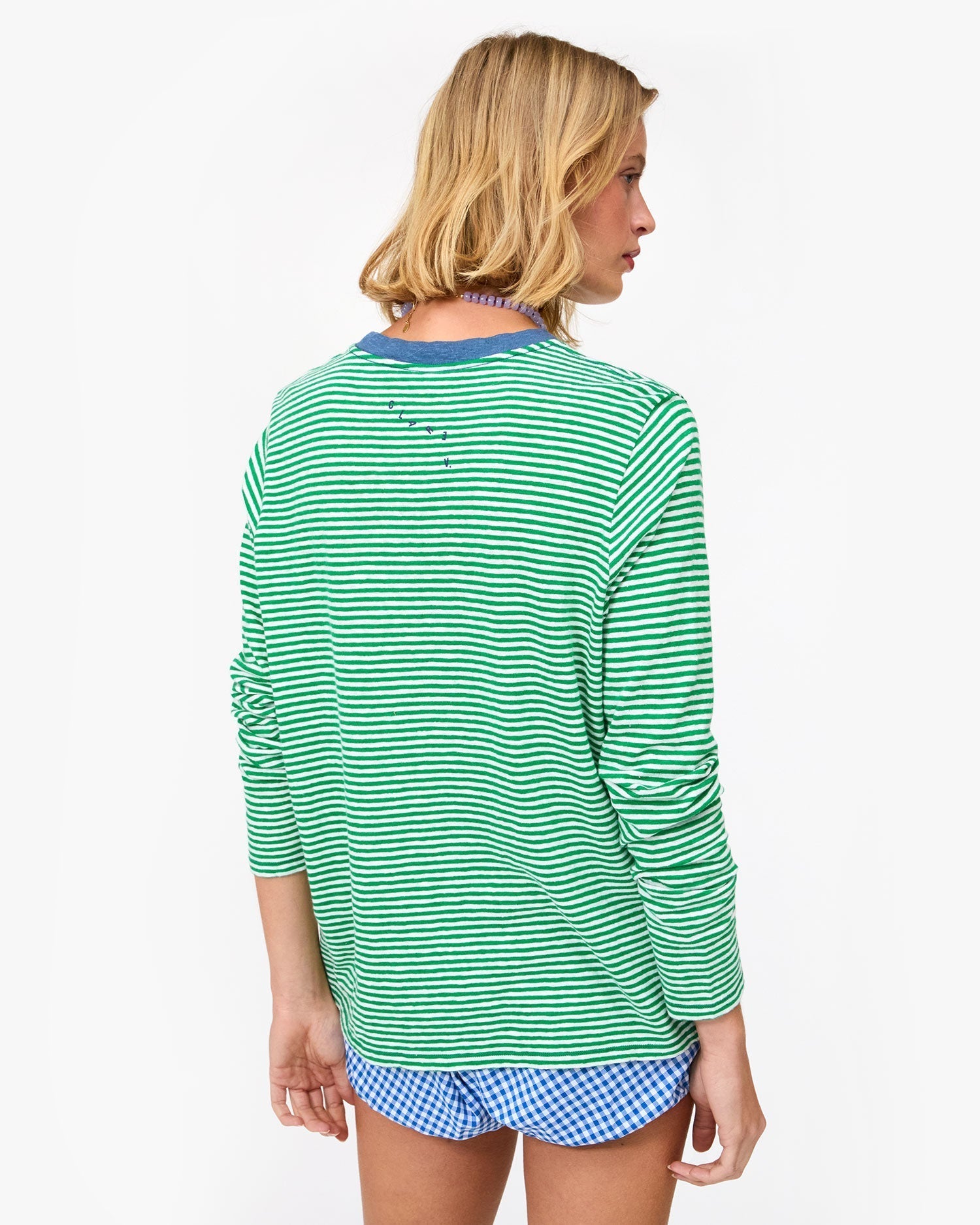 Long Sleeve Tee - Green/Cream Mini Stripe