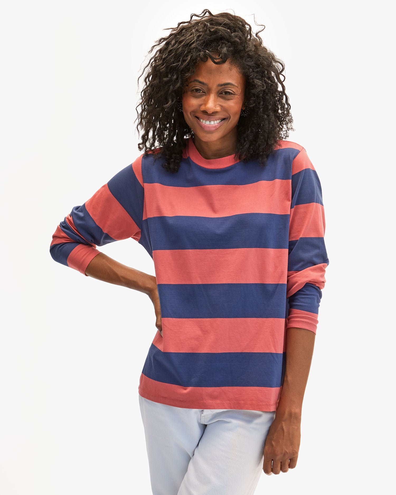 Long Sleeve Tee - Vintage Poppy/Navy Rugby Stripe