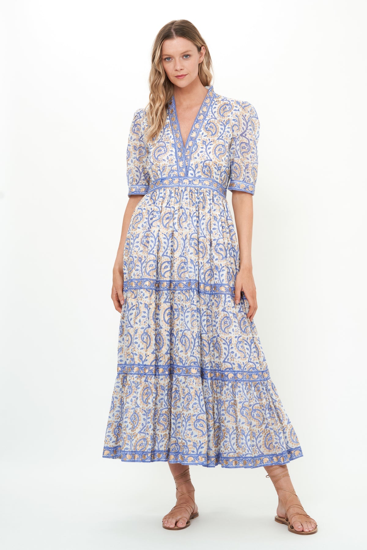 V-Neck Cuffed Maxi - Marseille Blue