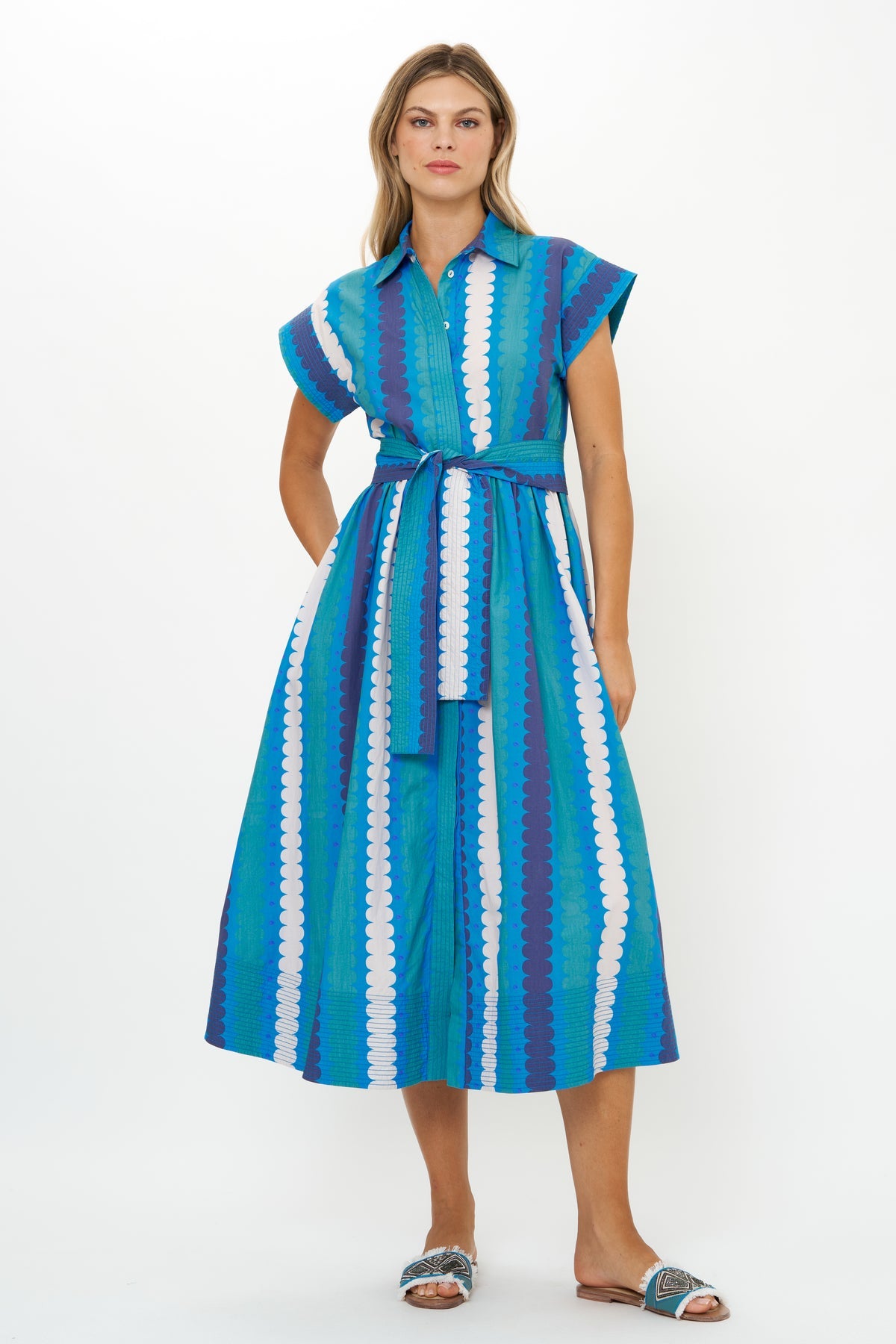 Belted Shirt Dress - Meko Blue