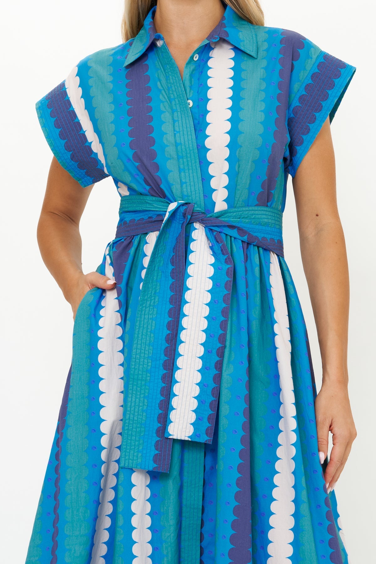 Belted Shirt Dress - Meko Blue