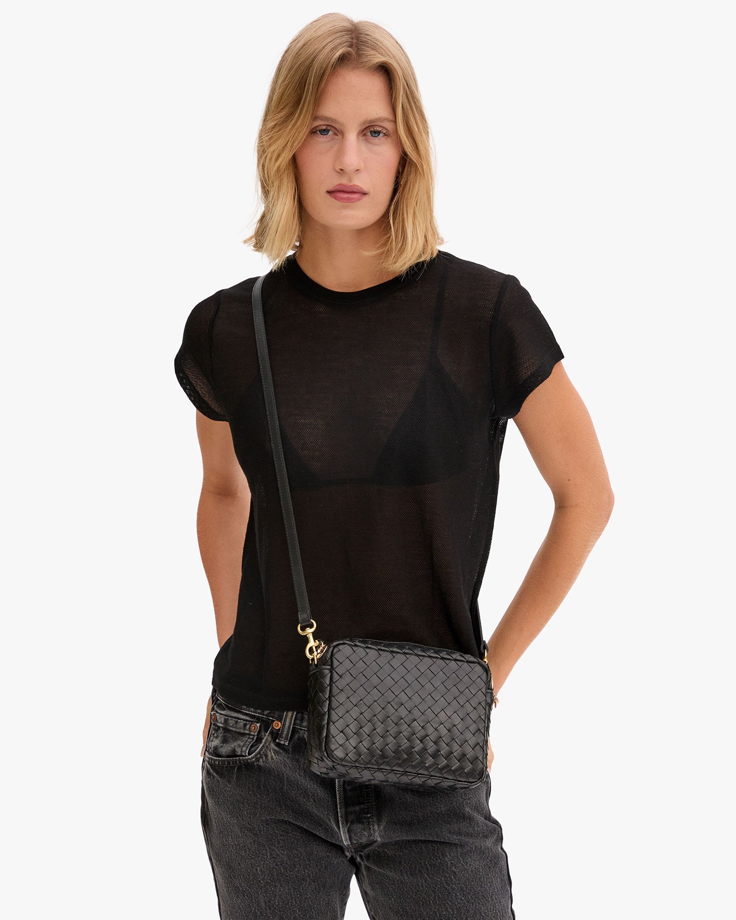 Midi Sac - Black Woven Diagonal