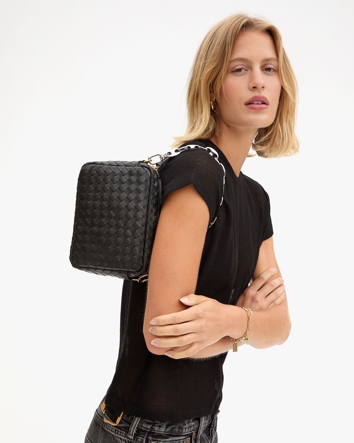 Midi Sac - Black Woven Diagonal