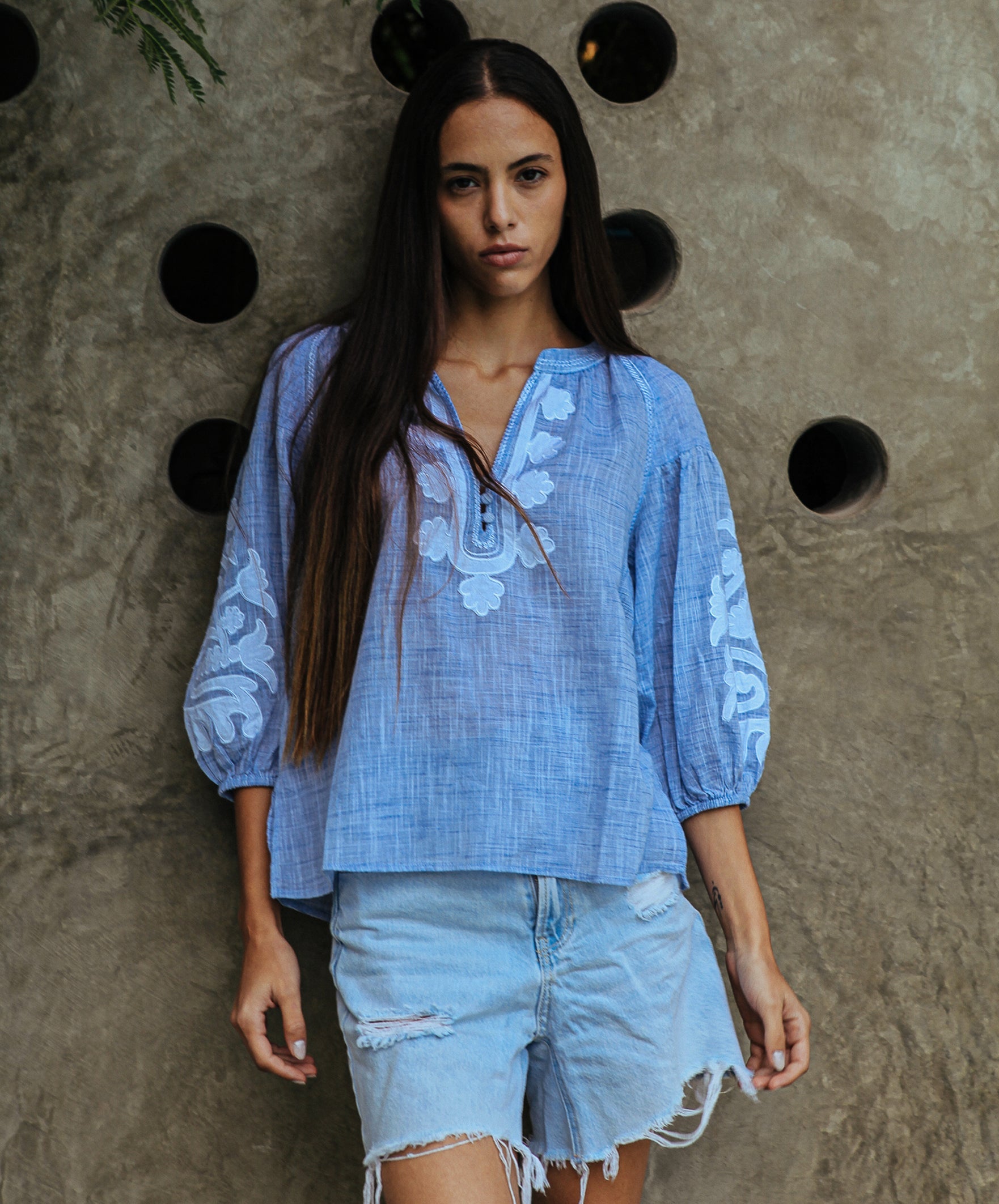 Oval Top - Blue with White
