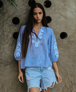 Oval Top - Blue with White