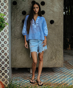 Oval Top - Blue with White