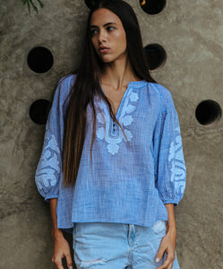 Oval Top - Blue with White