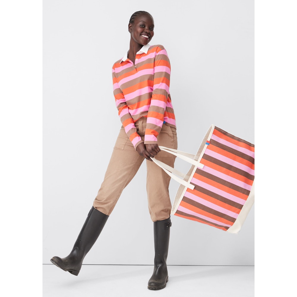 The Over the Shoulder All Over Striped Tote - Pink/Poppy/Walnut