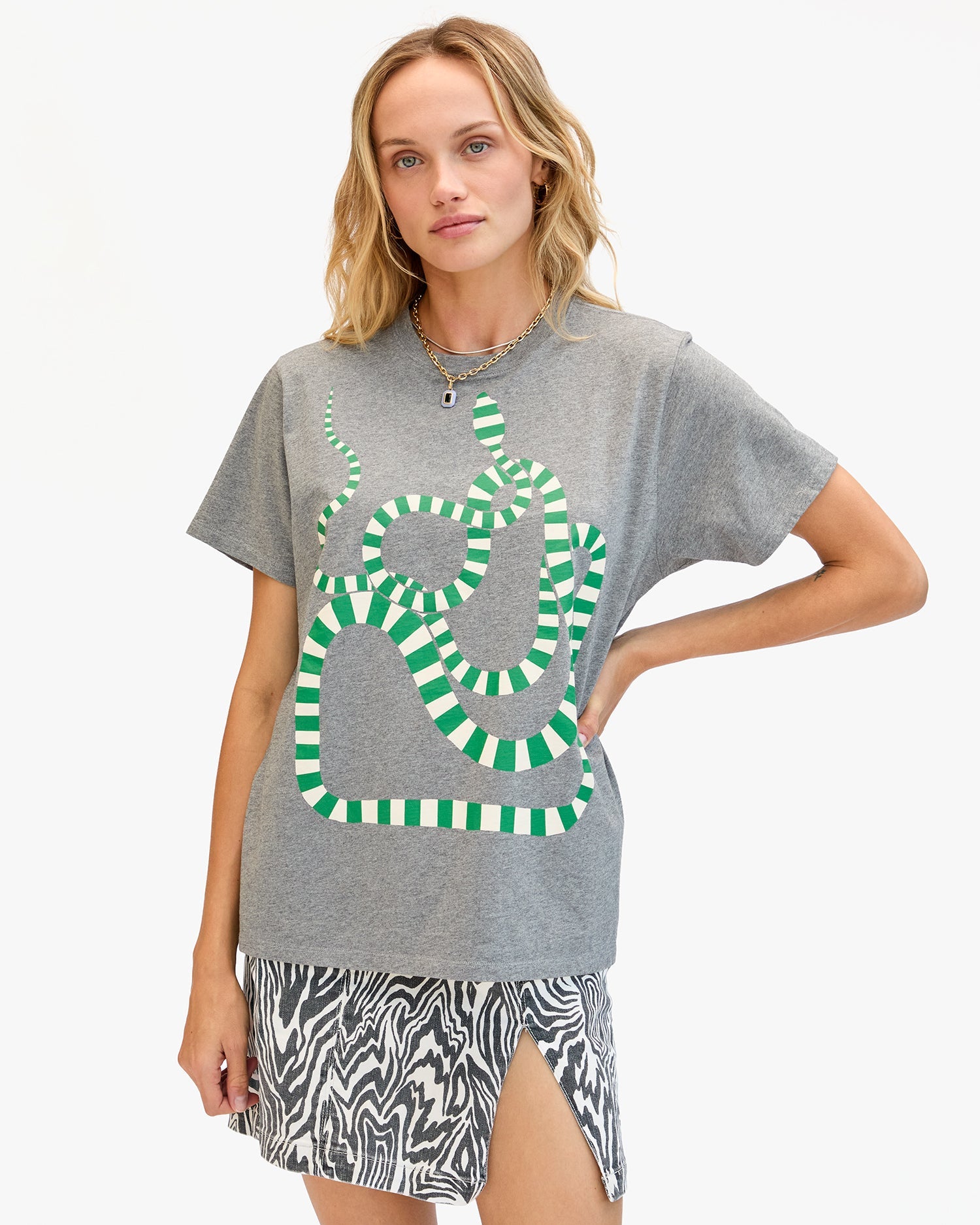 Original Tee - Grey Melange w/ Green Apple/Cream Snake