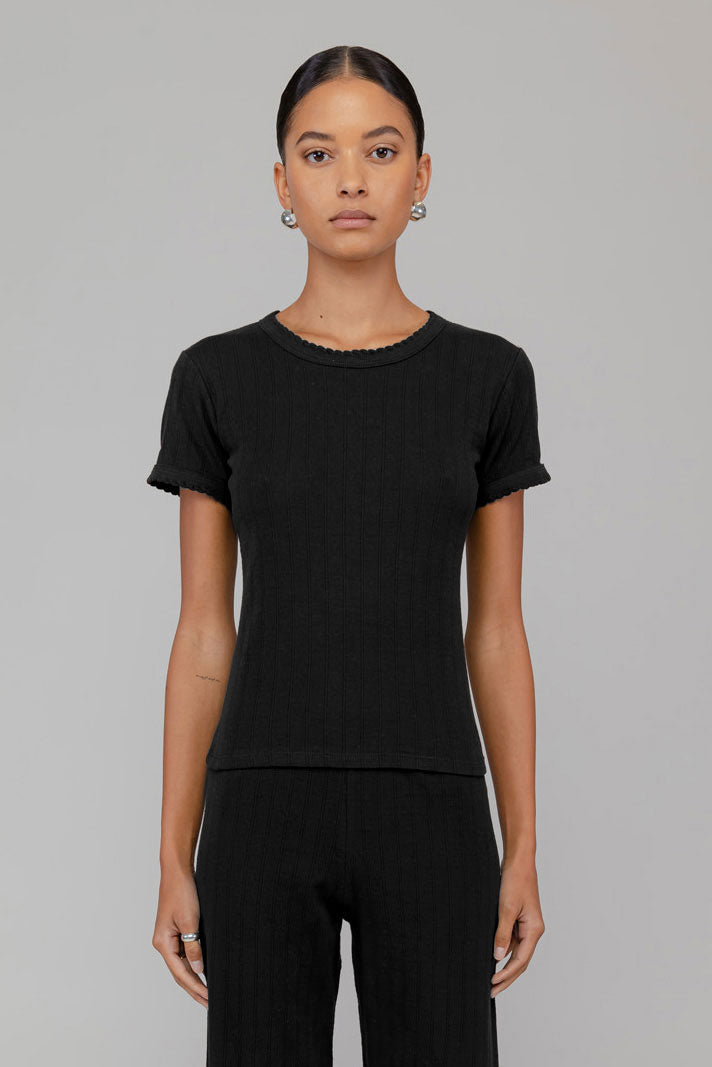 Pointelle Slim Fit Tee - Black