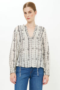V-Neck Pintuck Blouse - Petal Cream