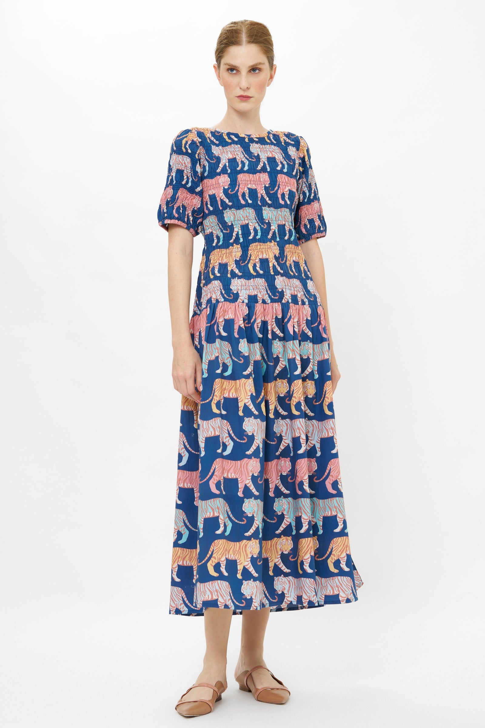 Smocked Drop Waist Maxi - Raj Navy