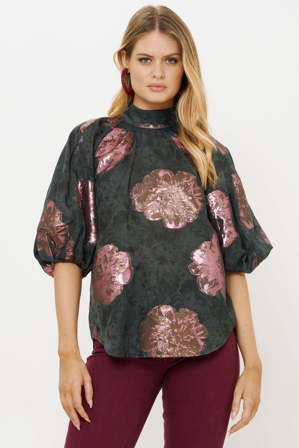 Button Neck Blouse - Rosa Black