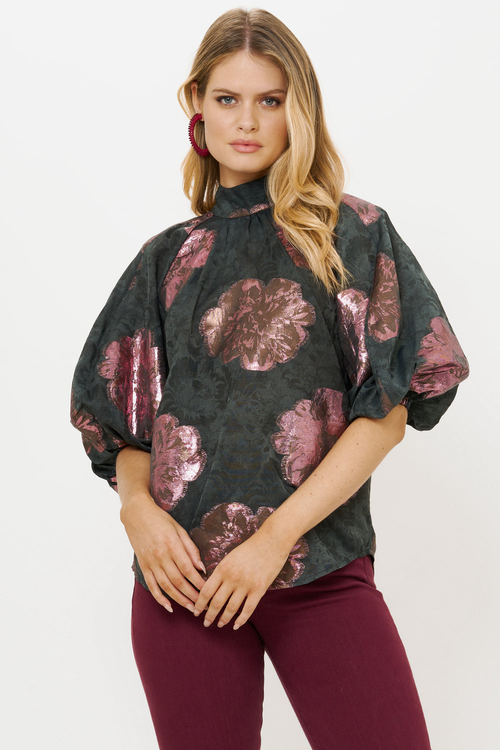 Button Neck Blouse - Rosa Black