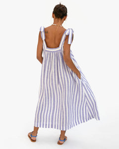 Rosalie Dress - Purple & Off White Linen Stripe