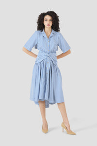 Tie Shirt Dress in Cotton Poplin Stripe