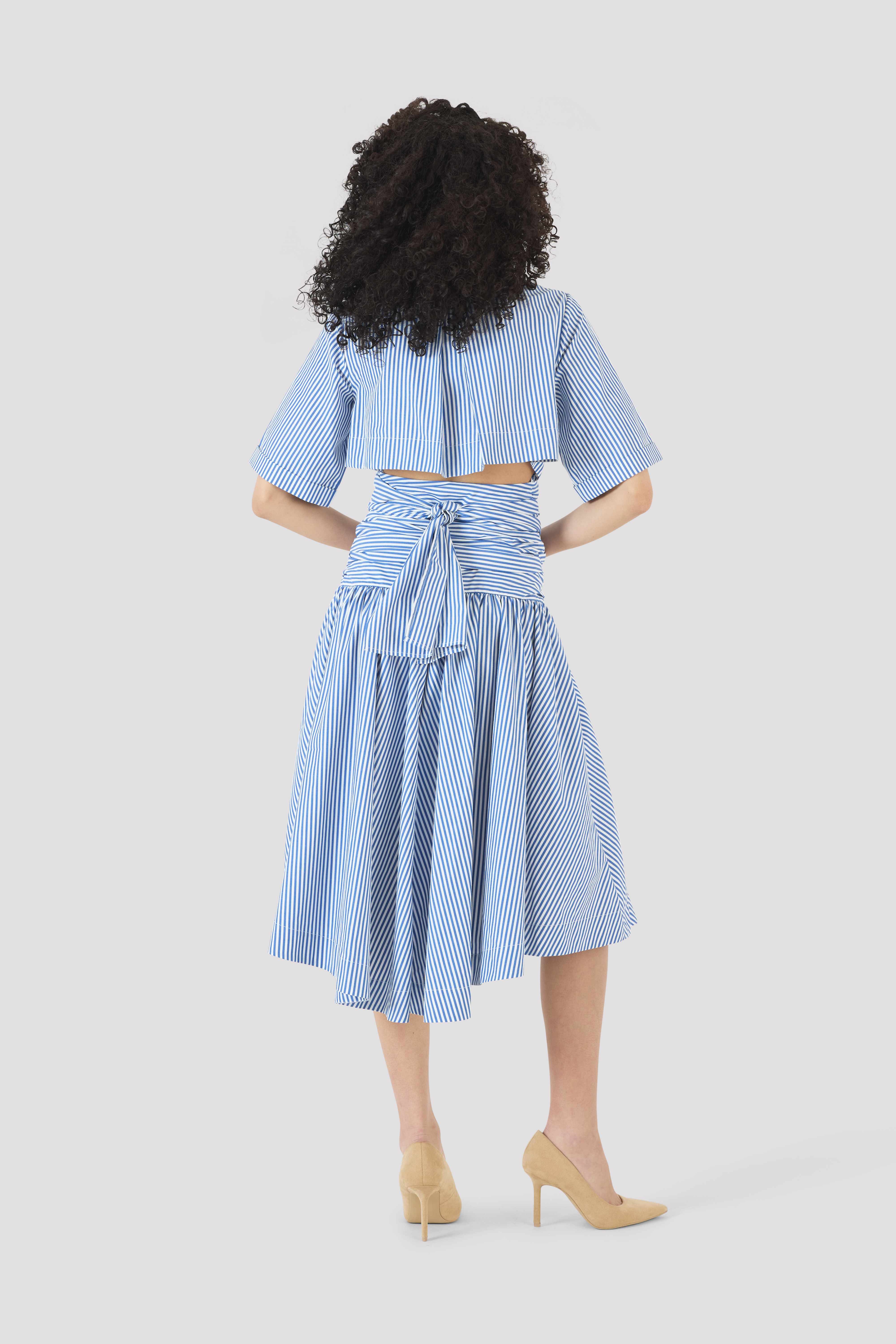 Tie Shirt Dress in Cotton Poplin Stripe