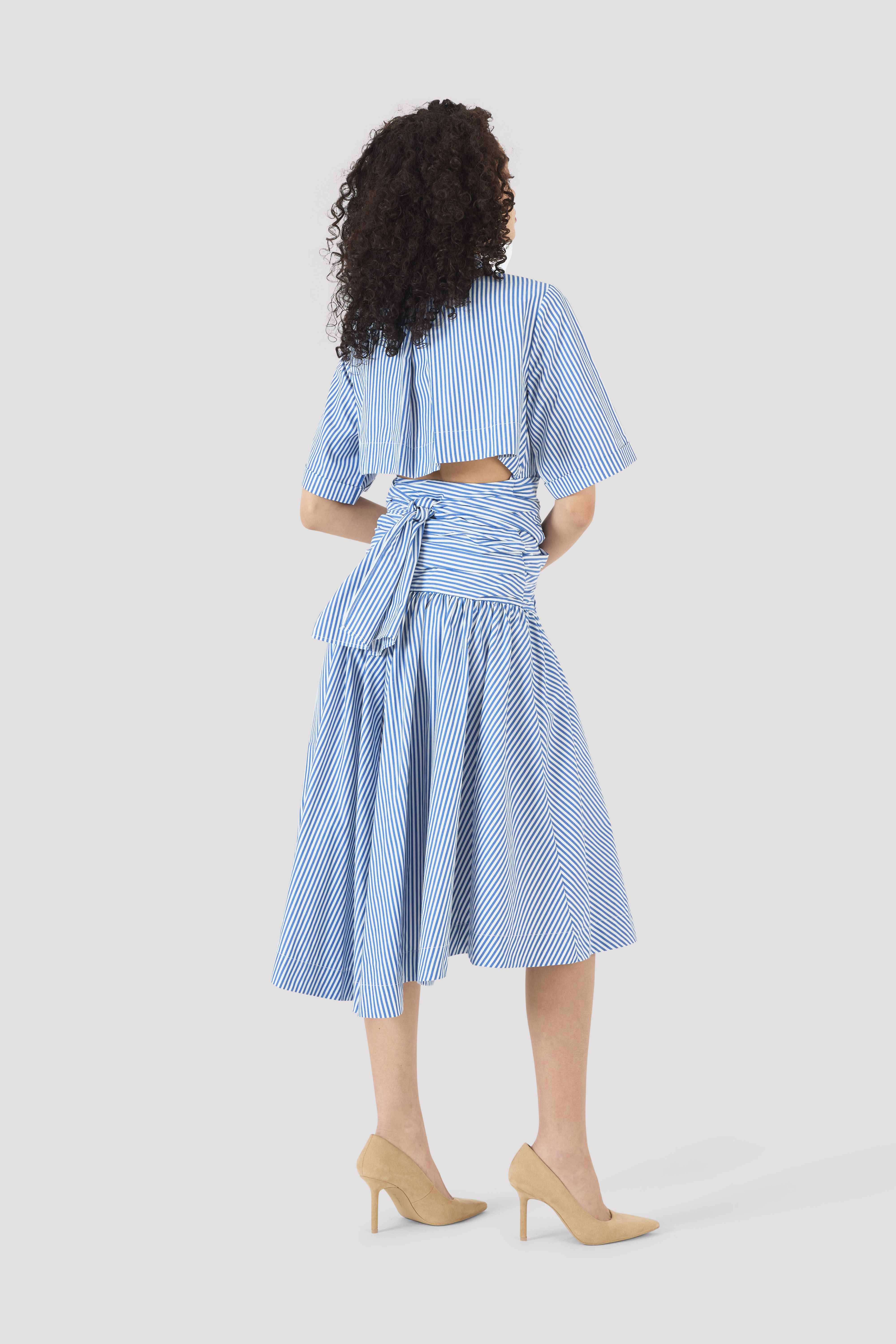 Tie Shirt Dress in Cotton Poplin Stripe