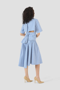 Tie Shirt Dress in Cotton Poplin Stripe