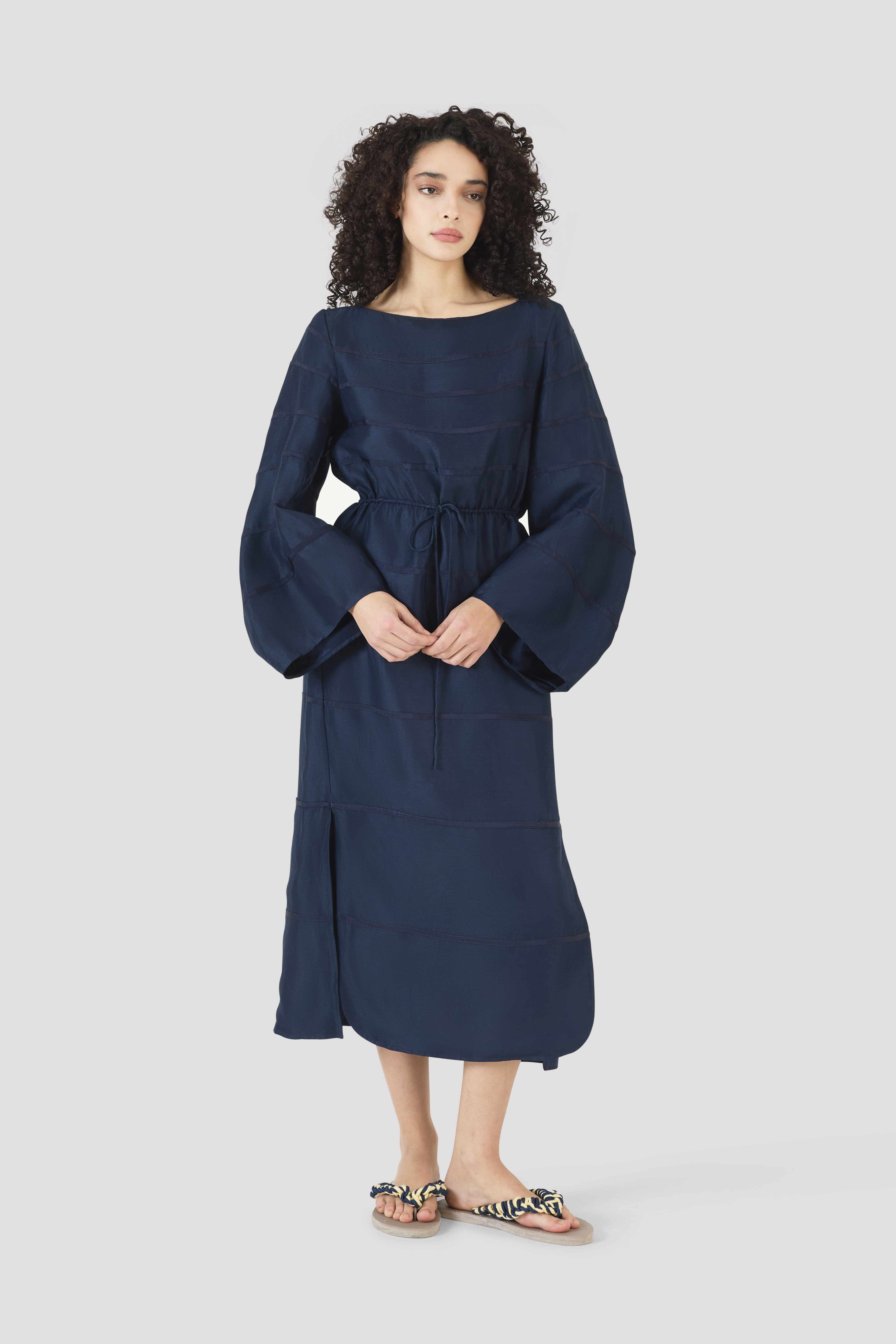 Ribbon Caftan Dress - Navy