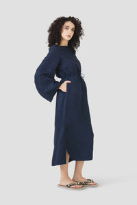 Ribbon Caftan Dress - Navy