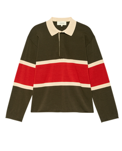 The Rugby Sweater - Army w/ Hot Red Stripe
