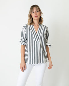 Nyala Shirt - Natural/Olive Bold Stripe