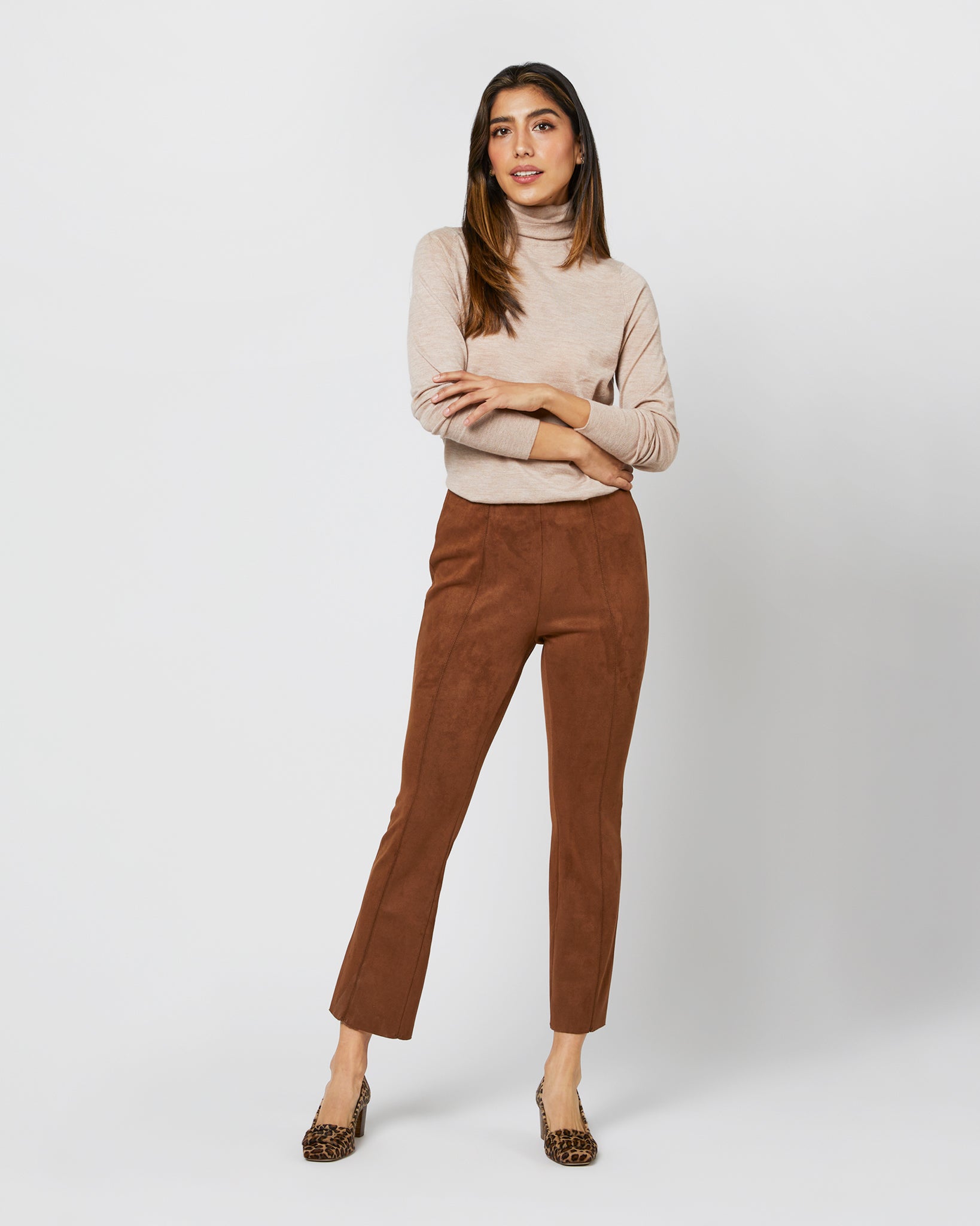 Faye Flare Cropped Pant - Cognac Vegan Suede