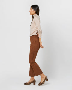 Faye Flare Cropped Pant - Cognac Vegan Suede