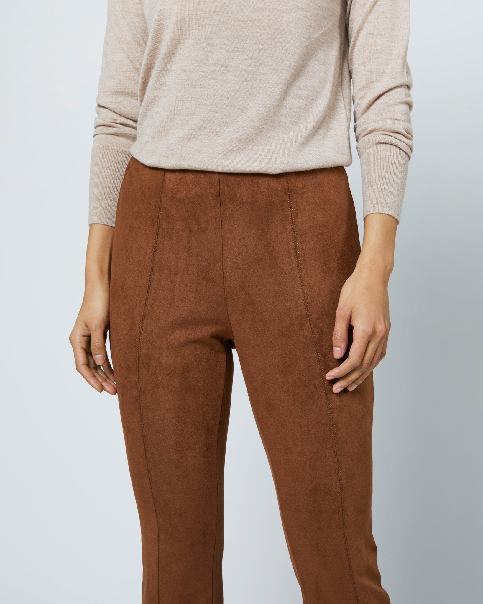 Faye Flare Cropped Pant - Cognac Vegan Suede