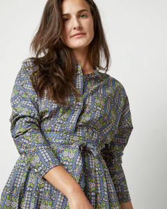 Kimono Shirtwaist Dress - Blue/Green Lindsay Garden Liberty Fabric